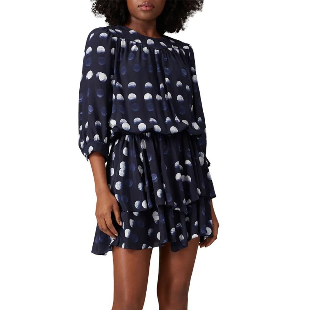 Zadig & Voltaire Rooka Polka Dot Mini Shift Dress Blue Tiered Skirt